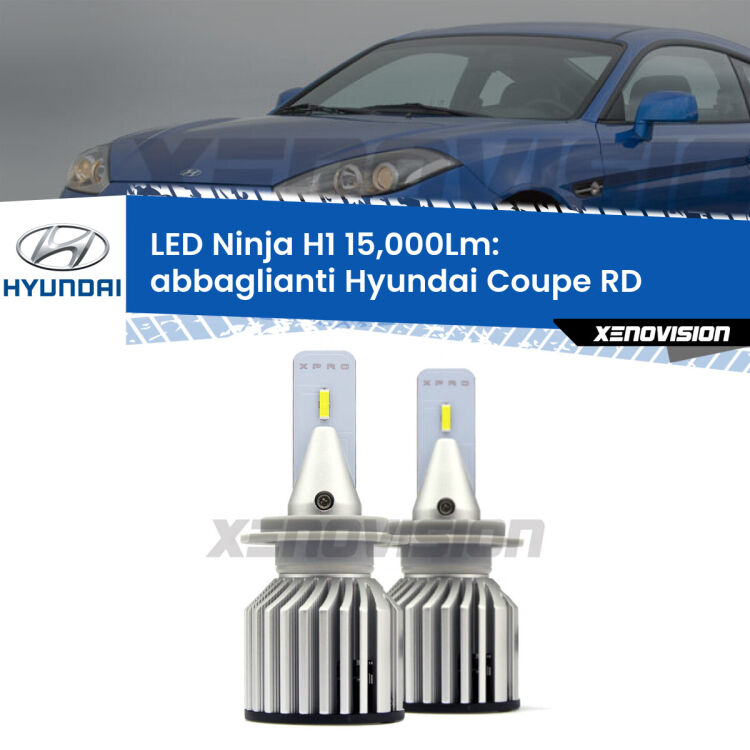 <strong>Kit abbaglianti LED specifico per Hyundai Coupe</strong> RD 1996-2002. Lampade <strong>H1</strong> Canbus da 15.000Lumen di luminosità modello Ninja Xenovision.