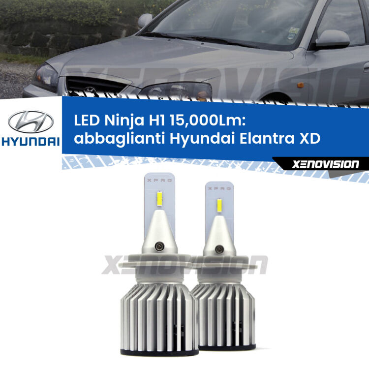 <strong>Kit abbaglianti LED specifico per Hyundai Elantra</strong> XD 2000-2006. Lampade <strong>H1</strong> Canbus da 15.000Lumen di luminosità modello Ninja Xenovision.