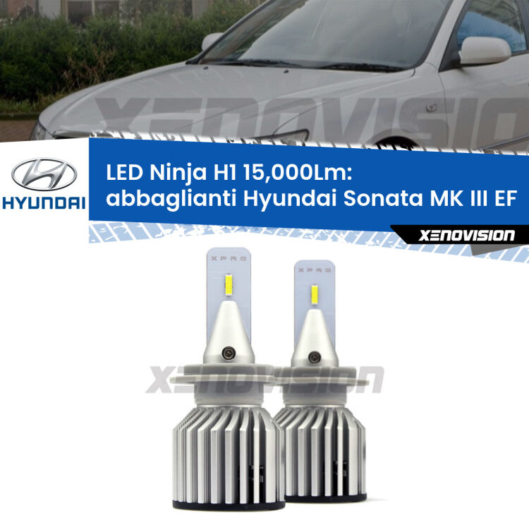 <strong>Kit abbaglianti LED specifico per Hyundai Sonata MK III</strong> EF 2002-2004. Lampade <strong>H1</strong> Canbus da 15.000Lumen di luminosità modello Ninja Xenovision.