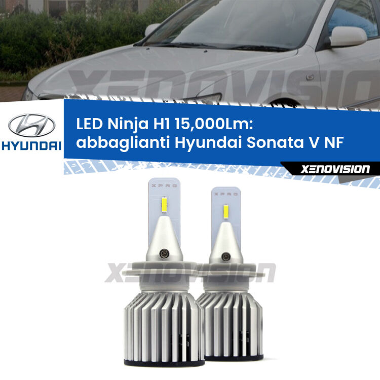 <strong>Kit abbaglianti LED specifico per Hyundai Sonata V</strong> NF 2005-2010. Lampade <strong>H1</strong> Canbus da 15.000Lumen di luminosità modello Ninja Xenovision.