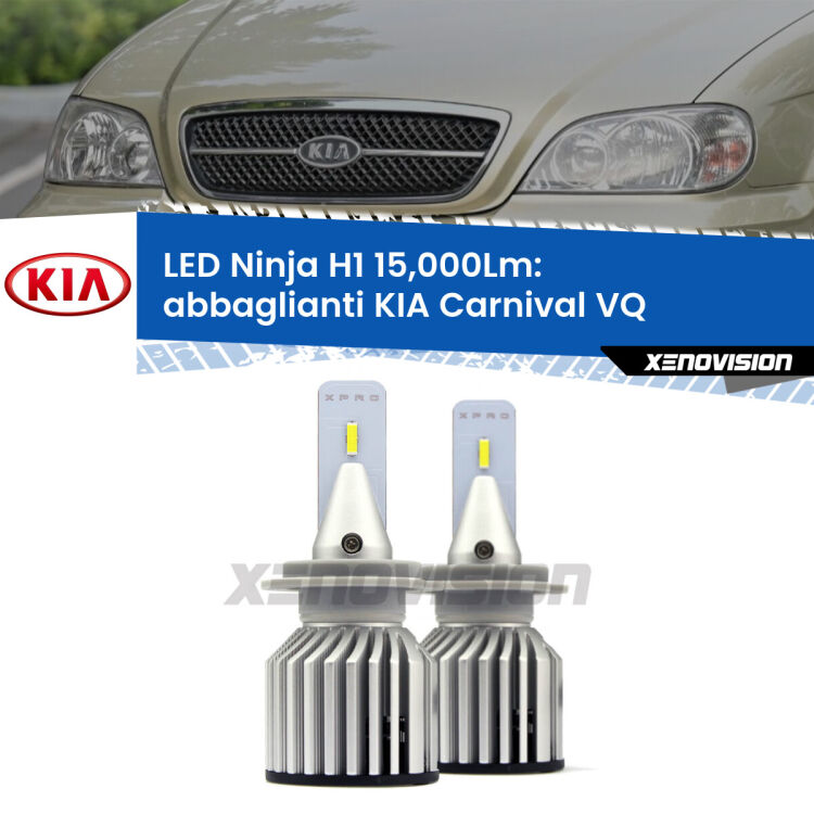 <strong>Kit abbaglianti LED specifico per KIA Carnival</strong> VQ 2005-2013. Lampade <strong>H1</strong> Canbus da 15.000Lumen di luminosità modello Ninja Xenovision.