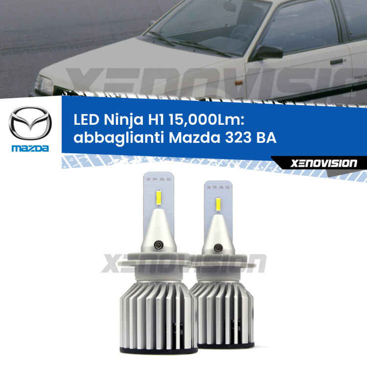 <strong>Kit abbaglianti LED specifico per Mazda 323</strong> BA 1994-1998. Lampade <strong>H1</strong> Canbus da 15.000Lumen di luminosità modello Ninja Xenovision.