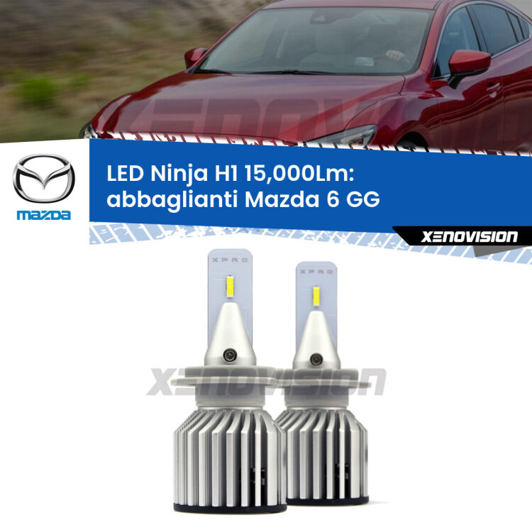 <strong>Kit abbaglianti LED specifico per Mazda 6</strong> GG 2002-2007. Lampade <strong>H1</strong> Canbus da 15.000Lumen di luminosità modello Ninja Xenovision.