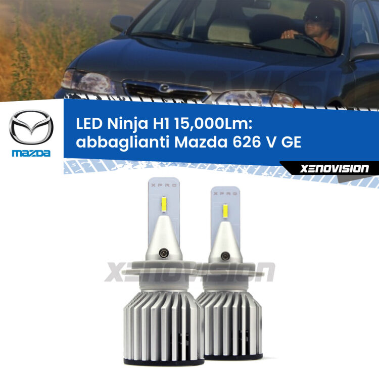 <strong>Kit abbaglianti LED specifico per Mazda 626 V</strong> GE 1992-1997. Lampade <strong>H1</strong> Canbus da 15.000Lumen di luminosità modello Ninja Xenovision.