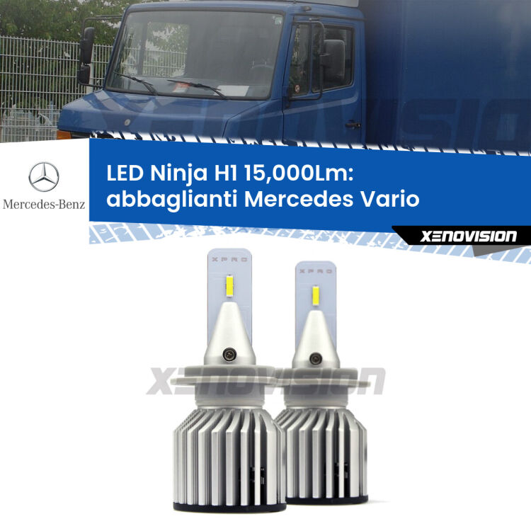 <strong>Kit abbaglianti LED specifico per Mercedes Vario</strong>  1996-2013. Lampade <strong>H1</strong> Canbus da 15.000Lumen di luminosità modello Ninja Xenovision.