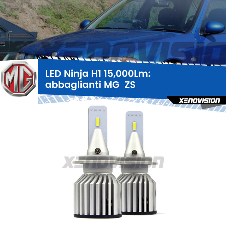 <strong>Kit abbaglianti LED specifico per MG  ZS</strong>  2001-2005. Lampade <strong>H1</strong> Canbus da 15.000Lumen di luminosità modello Ninja Xenovision.