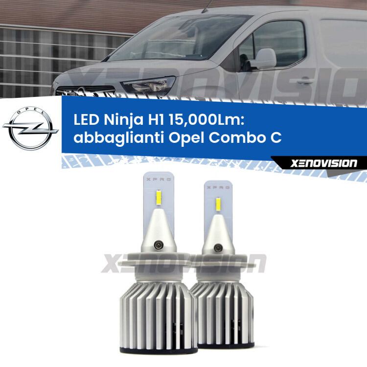 <strong>Kit abbaglianti LED specifico per Opel Combo C</strong>  2005-2011. Lampade <strong>H1</strong> Canbus da 15.000Lumen di luminosità modello Ninja Xenovision.