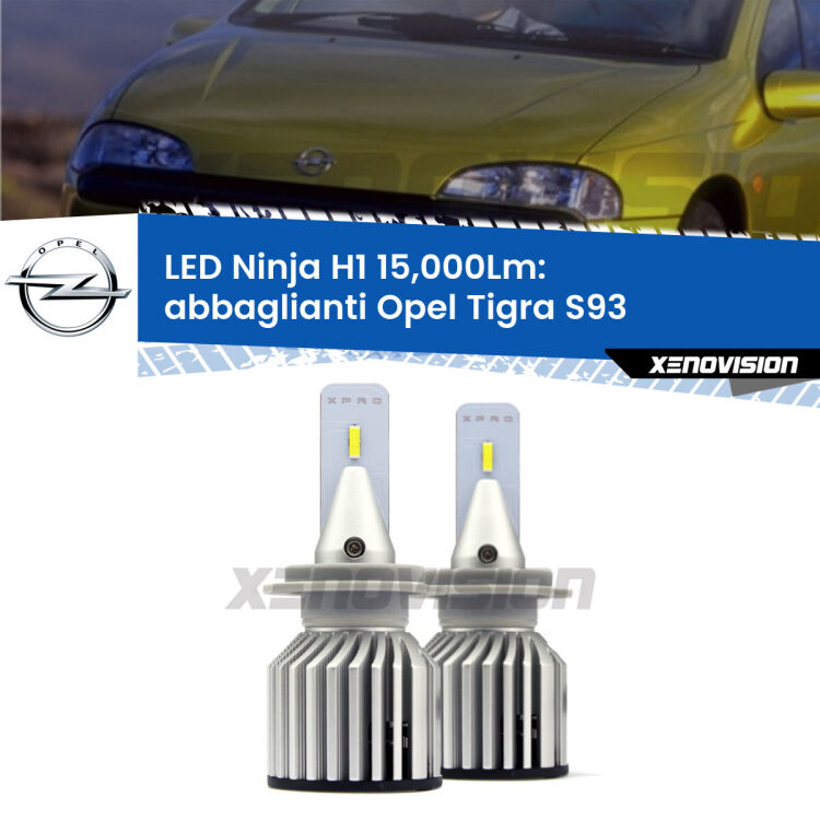 <strong>Kit abbaglianti LED specifico per Opel Tigra</strong> S93 1994-2000. Lampade <strong>H1</strong> Canbus da 15.000Lumen di luminosità modello Ninja Xenovision.