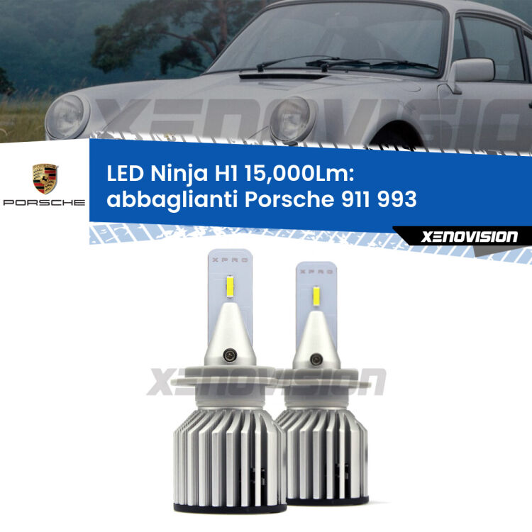 <strong>Kit abbaglianti LED specifico per Porsche 911</strong> 993 1993-1997. Lampade <strong>H1</strong> Canbus da 15.000Lumen di luminosità modello Ninja Xenovision.