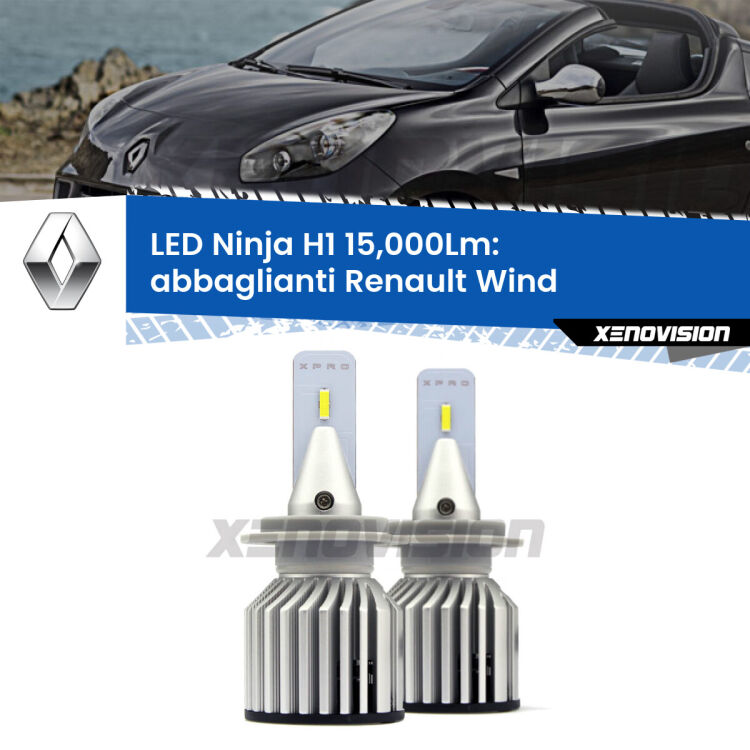 <strong>Kit abbaglianti LED specifico per Renault Wind</strong>  2010-2013. Lampade <strong>H1</strong> Canbus da 15.000Lumen di luminosità modello Ninja Xenovision.