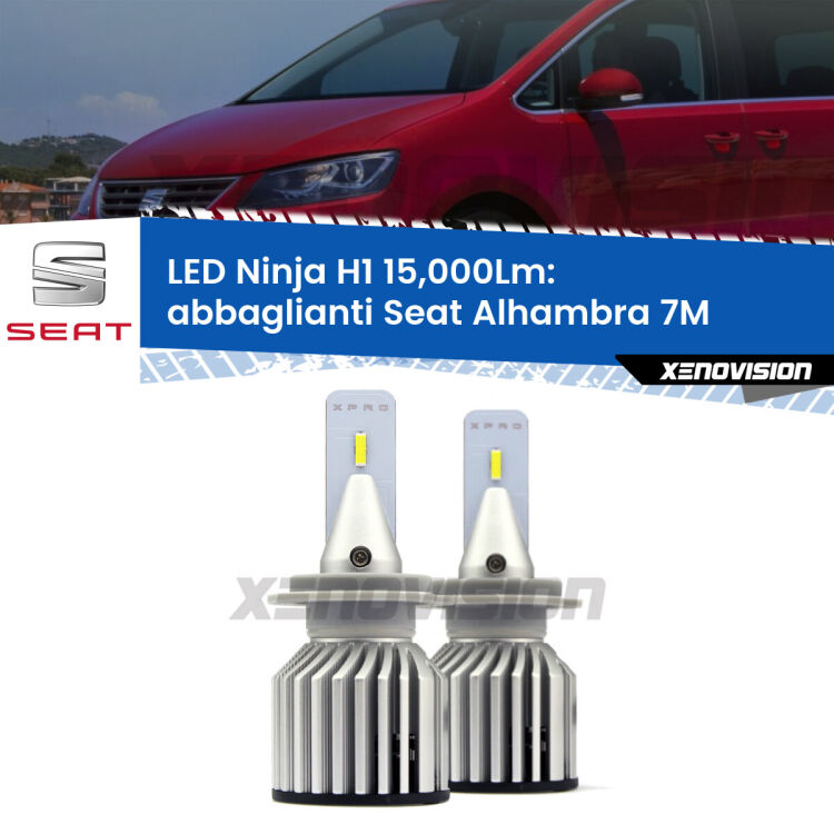 <strong>Kit abbaglianti LED specifico per Seat Alhambra</strong> 7M 2001-2010. Lampade <strong>H1</strong> Canbus da 15.000Lumen di luminosità modello Ninja Xenovision.
