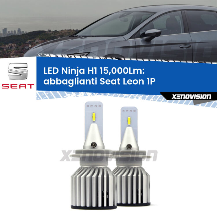 <strong>Kit abbaglianti LED specifico per Seat Leon</strong> 1P 2005-2012. Lampade <strong>H1</strong> Canbus da 15.000Lumen di luminosità modello Ninja Xenovision.