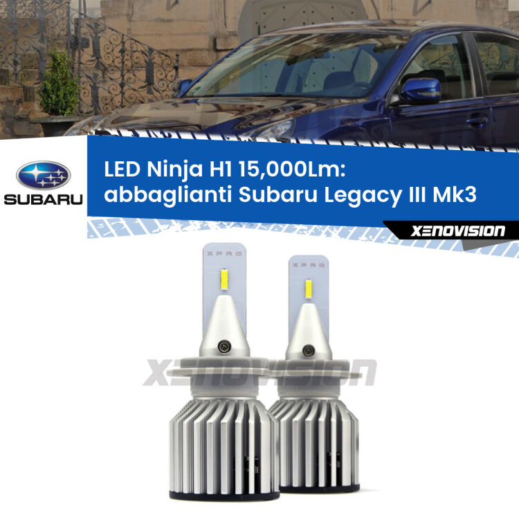 <strong>Kit abbaglianti LED specifico per Subaru Legacy III</strong> Mk3 1998-2002. Lampade <strong>H1</strong> Canbus da 15.000Lumen di luminosità modello Ninja Xenovision.