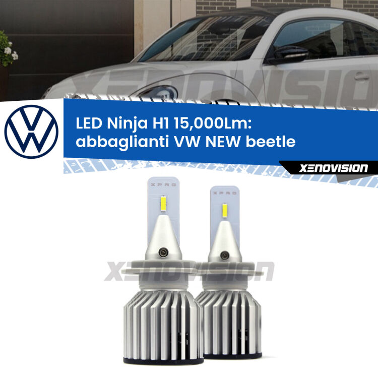 <strong>Kit abbaglianti LED specifico per VW NEW beetle</strong>  1998-2005. Lampade <strong>H1</strong> Canbus da 15.000Lumen di luminosità modello Ninja Xenovision.