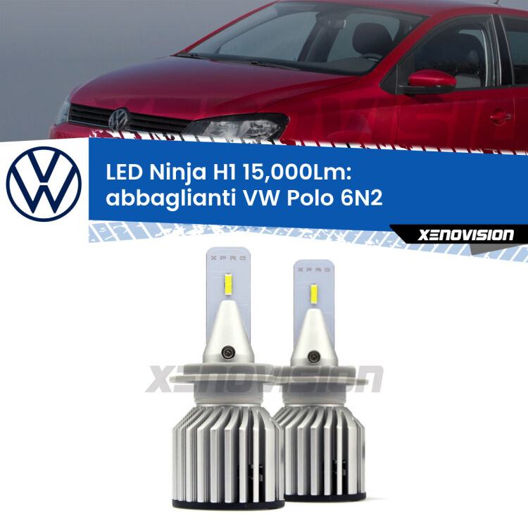 <strong>Kit abbaglianti LED specifico per VW Polo</strong> 6N2 1999-2001. Lampade <strong>H1</strong> Canbus da 15.000Lumen di luminosità modello Ninja Xenovision.