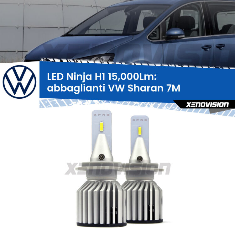<strong>Kit abbaglianti LED specifico per VW Sharan</strong> 7M 1995-2010. Lampade <strong>H1</strong> Canbus da 15.000Lumen di luminosità modello Ninja Xenovision.