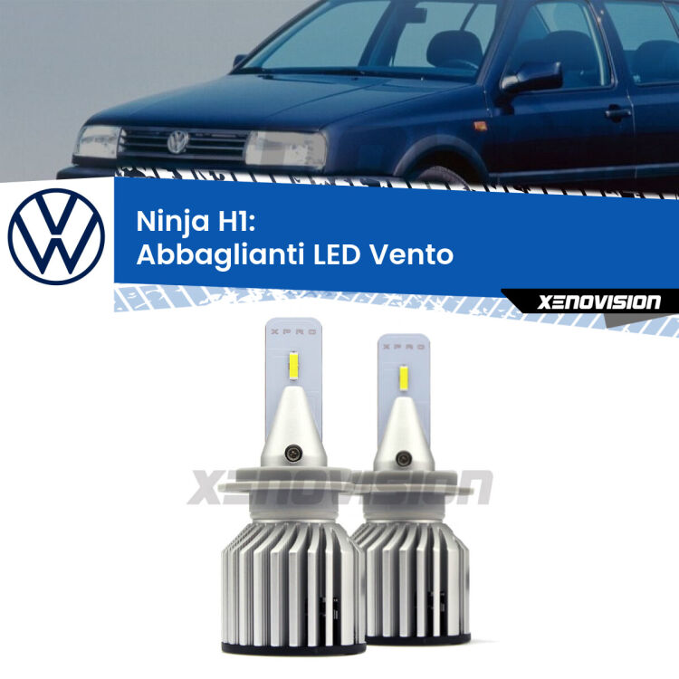 <strong>Kit abbaglianti LED specifico per VW Vento1</strong>  a parabola doppia. Lampade <strong>H1</strong> Canbus da 15.000Lumen di luminosità modello Ninja Xenovision.