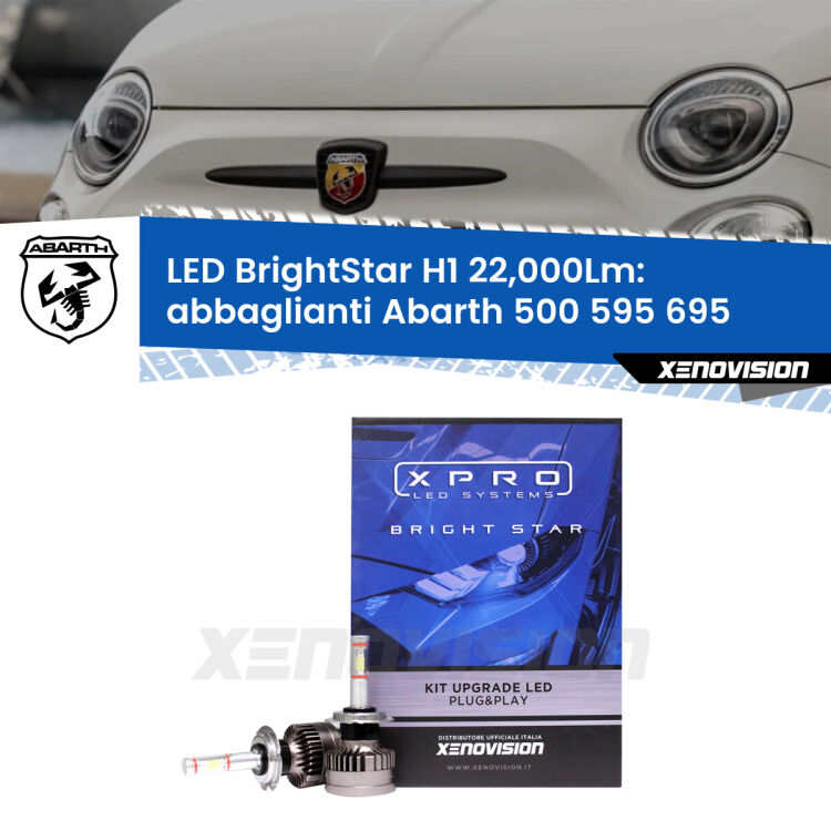 Abbaglianti LED H1 22,000Lm per Abarth 500 595 695 2008 -2014 <strong>Kit LED abbaglianti per Abarth 500 595 695</strong> 2008 -2014. </strong>Due lampade Canbus H1 Brightstar da 22,000 Lumen. Qualità Massima.