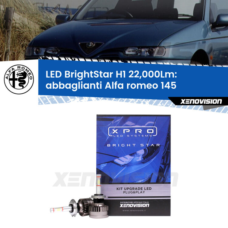 Abbaglianti LED H1 22,000Lm per Alfa romeo 145 1994 -2001 <strong>Kit LED abbaglianti per Alfa romeo 145</strong> 1994 -2001. </strong>Due lampade Canbus H1 Brightstar da 22,000 Lumen. Qualità Massima.
