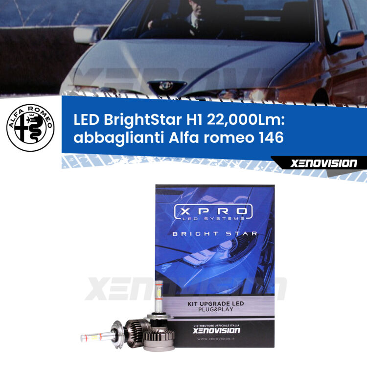 Abbaglianti LED H1 22,000Lm per Alfa romeo 146 1994 -2001 <strong>Kit LED abbaglianti per Alfa romeo 146</strong> 1994 -2001. </strong>Due lampade Canbus H1 Brightstar da 22,000 Lumen. Qualità Massima.