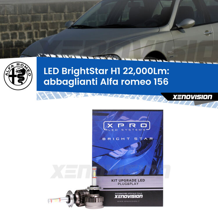 Abbaglianti LED H1 22,000Lm per Alfa romeo 156 1997 -2005 <strong>Kit LED abbaglianti per Alfa romeo 156</strong> 1997 -2005. </strong>Due lampade Canbus H1 Brightstar da 22,000 Lumen. Qualità Massima.