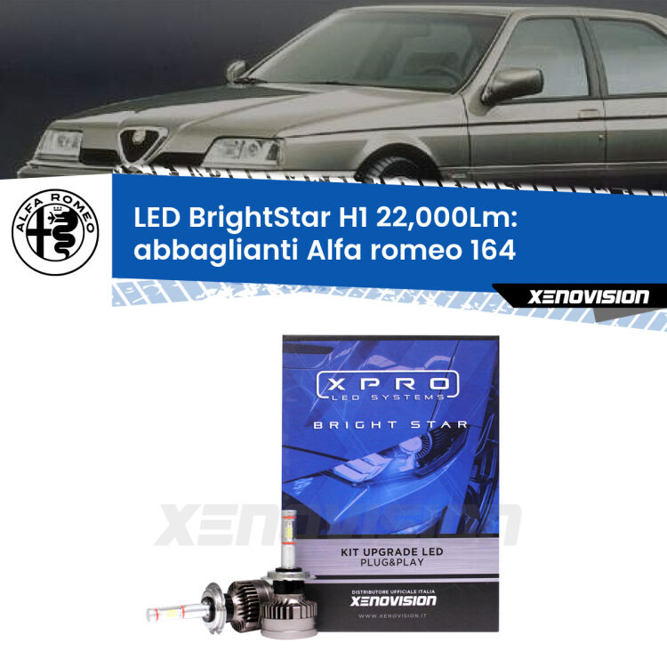 Abbaglianti LED H1 22,000Lm per Alfa romeo 164  1992 -1998 <strong>Kit LED abbaglianti per Alfa romeo 164</strong>  1992 -1998. </strong>Due lampade Canbus H1 Brightstar da 22,000 Lumen. Qualità Massima.