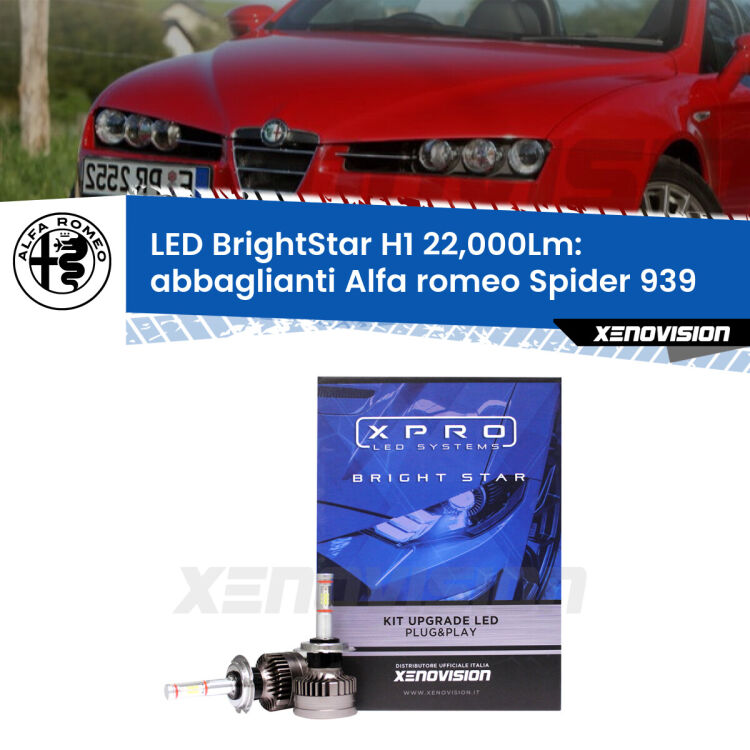 Abbaglianti LED H1 22,000Lm per Alfa romeo Spider 939 con fari Xenon <strong>Kit LED abbaglianti per Alfa romeo Spider</strong> 939 con fari Xenon. </strong>Due lampade Canbus H1 Brightstar da 22,000 Lumen. Qualità Massima.