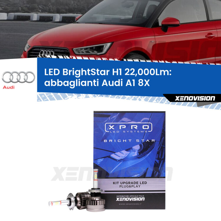 <strong>Kit LED abbaglianti per Audi A1</strong> 8X 2010-2014. </strong>Due lampade Canbus H1 Brightstar da 22,000 Lumen. Qualità Massima.