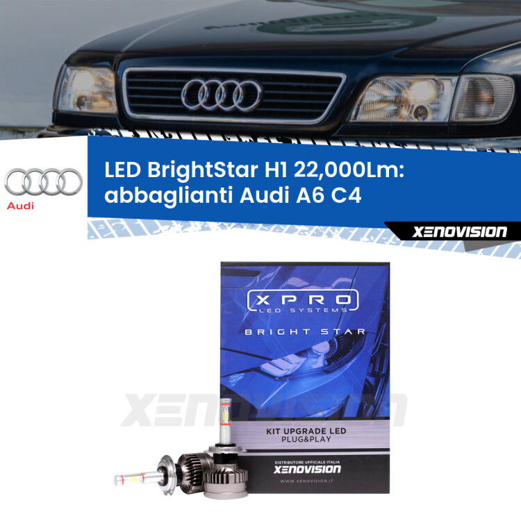 <strong>Kit LED abbaglianti per Audi A6</strong> C4 1994-1997. </strong>Due lampade Canbus H1 Brightstar da 22,000 Lumen. Qualità Massima.