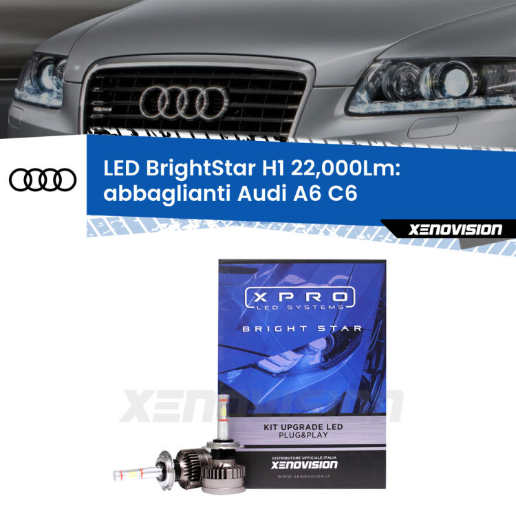 0 Abbaglianti LED H1 22,000Lm per Audi A6 C6 2004 -2008 <strong>Kit LED abbaglianti per Audi A6</strong> C6 2004 -2008. </strong>Due lampade Canbus H1 Brightstar da 22,000 Lumen. Qualità Massima.