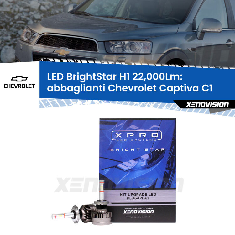 Abbaglianti LED H1 22,000Lm per Chevrolet Captiva C1 2006 -2015 <strong>Kit LED abbaglianti per Chevrolet Captiva</strong> C1 2006 -2015. </strong>Due lampade Canbus H1 Brightstar da 22,000 Lumen. Qualità Massima.