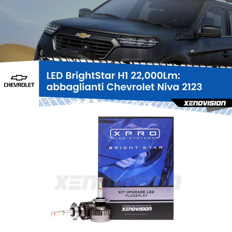 Abbaglianti LED H1 22,000Lm per Chevrolet Niva 2123 2002 -2009 <strong>Kit LED abbaglianti per Chevrolet Niva</strong> 2123 2002 -2009. </strong>Due lampade Canbus H1 Brightstar da 22,000 Lumen. Qualità Massima.