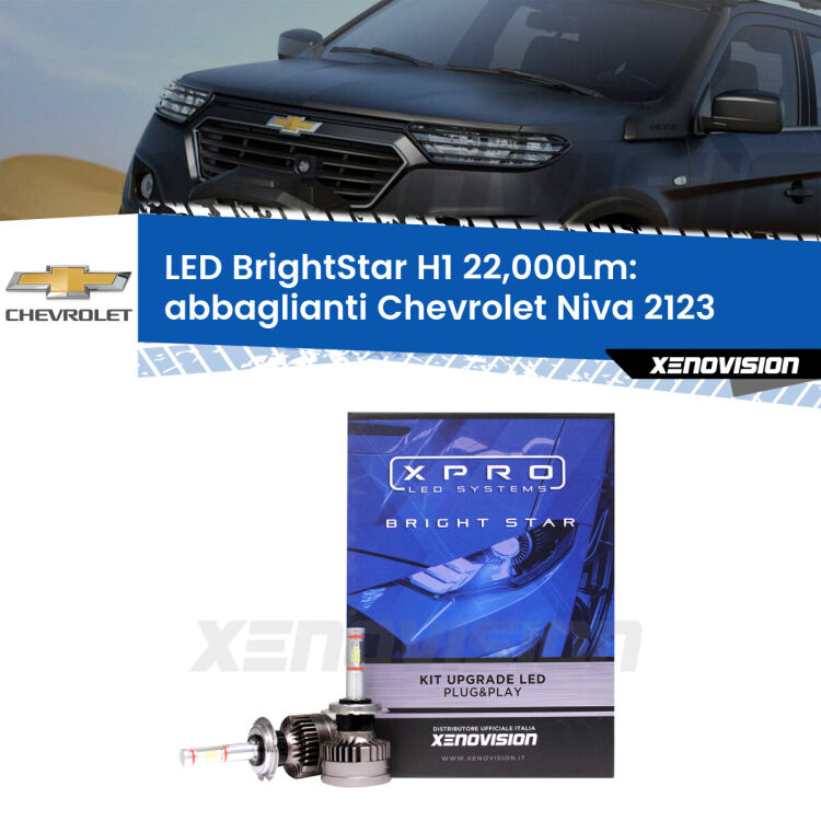 <strong>Kit LED abbaglianti per Chevrolet Niva</strong> 2123 2002-2009. </strong>Due lampade Canbus H1 Brightstar da 22,000 Lumen. Qualità Massima.