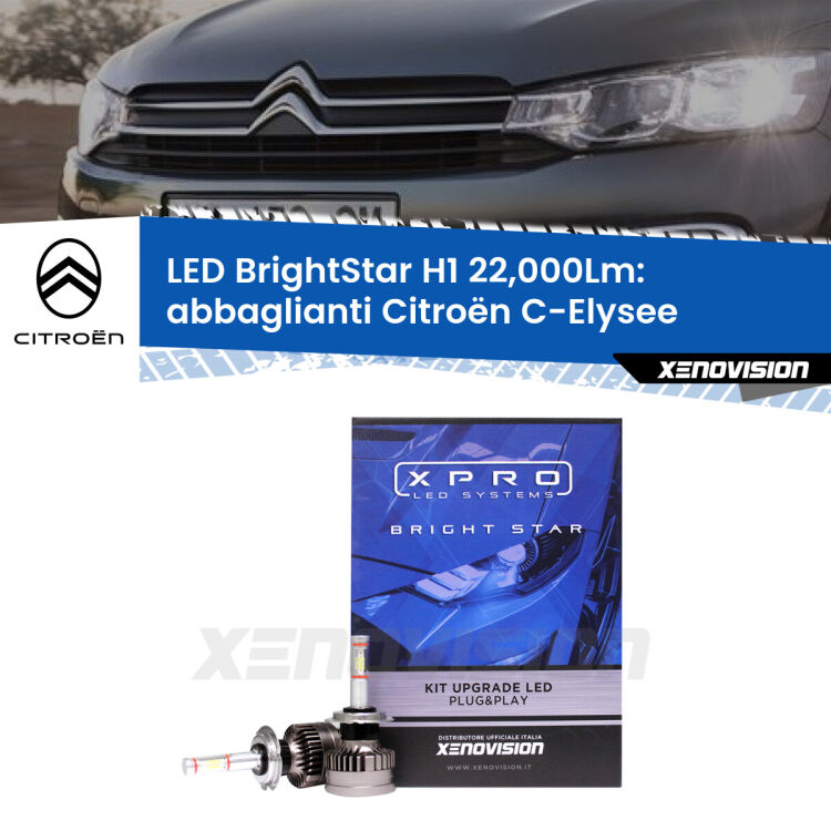 Abbaglianti LED H1 22,000Lm per Citroën C-Elysee 2012 in poi <strong>Kit LED abbaglianti per Citroën C-Elysee</strong> 2012 in poi. </strong>Due lampade Canbus H1 Brightstar da 22,000 Lumen. Qualità Massima.