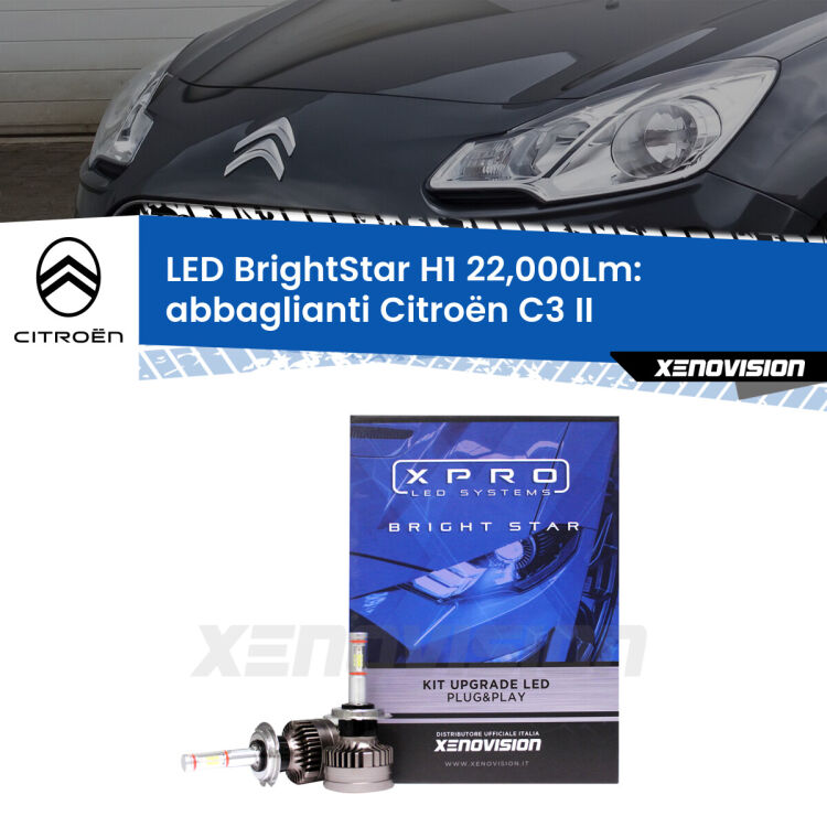 Abbaglianti LED H1 22,000Lm per Citroën C3 II 2009 -2016 <strong>Kit LED abbaglianti per Citroën C3</strong> II 2009 -2016. </strong>Due lampade Canbus H1 Brightstar da 22,000 Lumen. Qualità Massima.