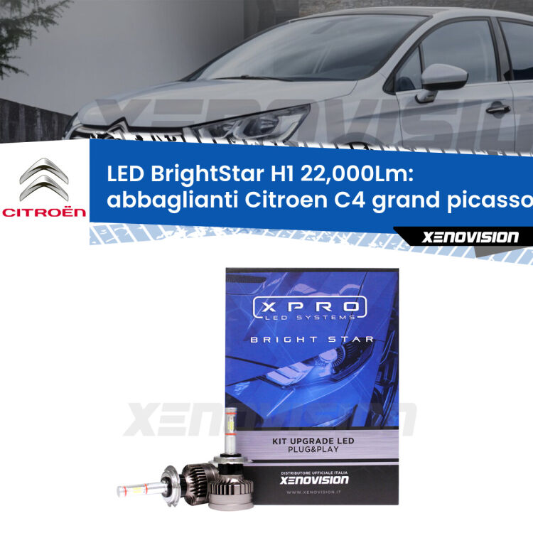 <strong>Kit LED abbaglianti per Citroen C4 grand picasso I</strong> Mk1 2006-2013. </strong>Due lampade Canbus H1 Brightstar da 22,000 Lumen. Qualità Massima.