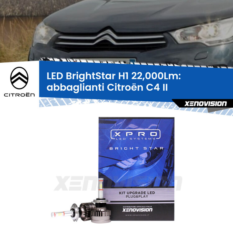 Abbaglianti LED H1 22,000Lm per Citroën C4 II prima serie <strong>Kit LED abbaglianti per Citroën C4</strong> II prima serie. </strong>Due lampade Canbus H1 Brightstar da 22,000 Lumen. Qualità Massima.