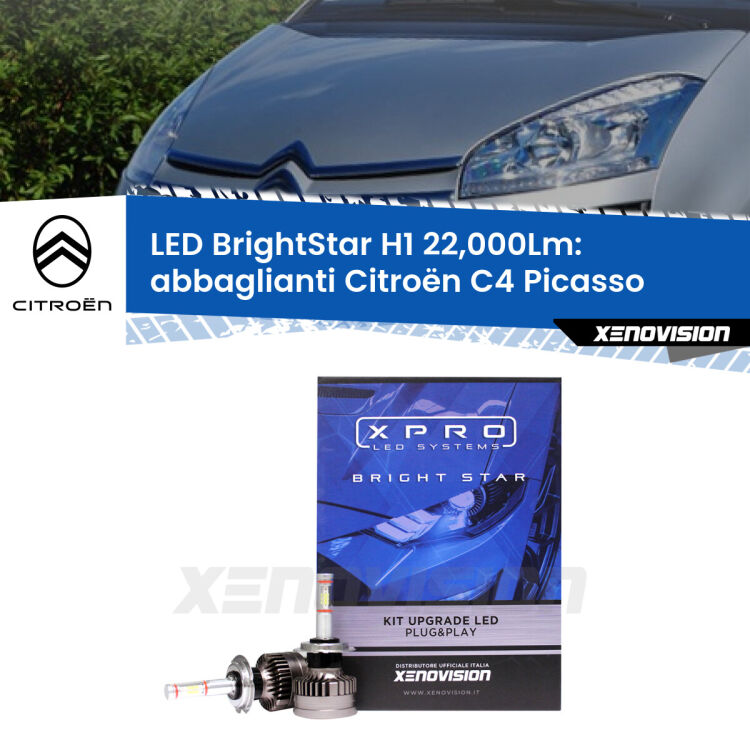 Abbaglianti LED H1 22,000Lm per Citroën C4 Picasso 2006 -2013 <strong>Kit LED abbaglianti per Citroën C4 Picasso</strong> 2006 -2013. </strong>Due lampade Canbus H1 Brightstar da 22,000 Lumen. Qualità Massima.