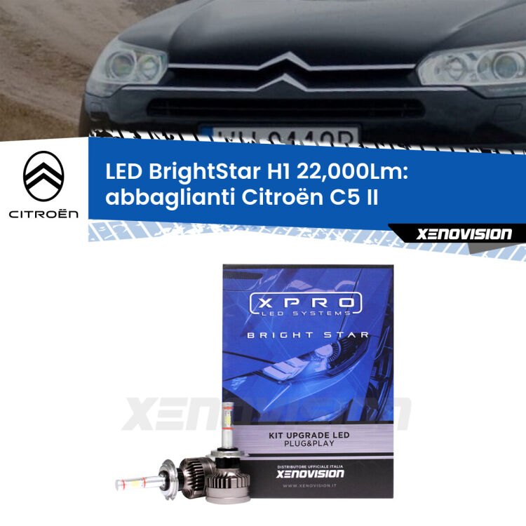 Abbaglianti LED H1 22,000Lm per Citroën C5 II 2008 -2014 <strong>Kit LED abbaglianti per Citroën C5</strong> II 2008 -2014. </strong>Due lampade Canbus H1 Brightstar da 22,000 Lumen. Qualità Massima.