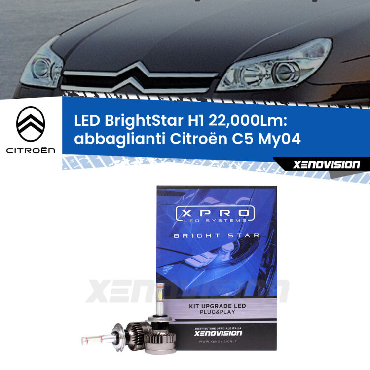 Abbaglianti LED H1 22,000Lm per Citroën C5 My04 2004 -2008 <strong>Kit LED abbaglianti per Citroën C5</strong> My04 2004 -2008. </strong>Due lampade Canbus H1 Brightstar da 22,000 Lumen. Qualità Massima.