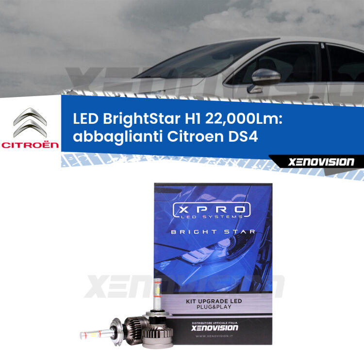<strong>Kit LED abbaglianti per Citroen DS4</strong>  2011-2015. </strong>Due lampade Canbus H1 Brightstar da 22,000 Lumen. Qualità Massima.