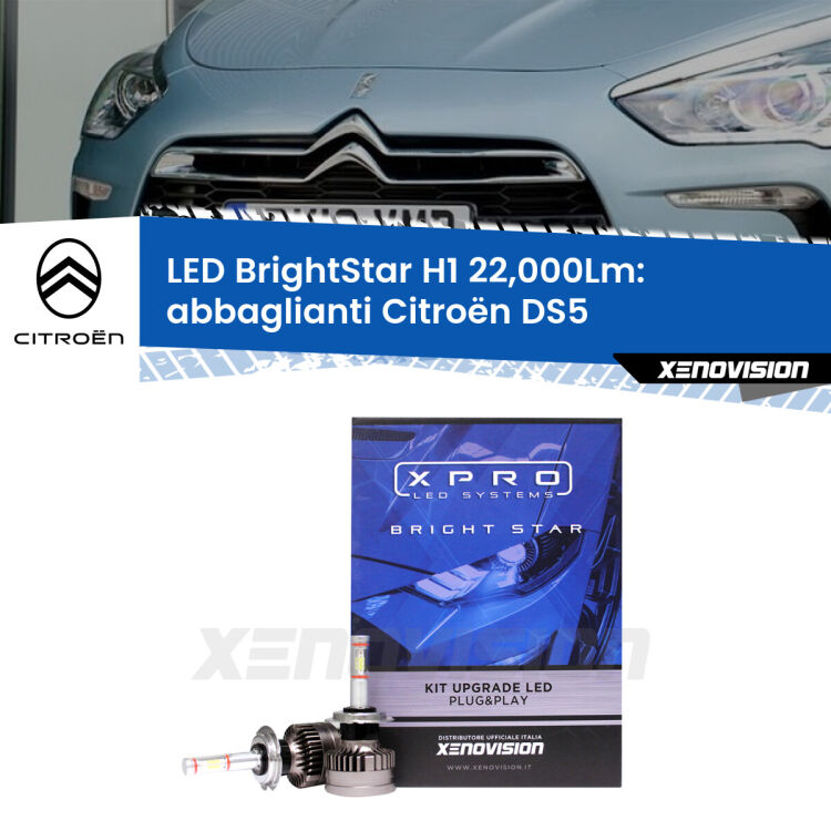 Abbaglianti LED H1 22,000Lm per Citroën DS5  2011 -2015 <strong>Kit LED abbaglianti per Citroën DS5</strong>  2011 -2015. </strong>Due lampade Canbus H1 Brightstar da 22,000 Lumen. Qualità Massima.