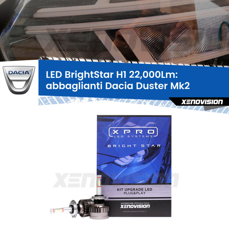 <strong>Kit LED abbaglianti per Dacia Duster</strong> Mk2 restyling. </strong>Due lampade Canbus H1 Brightstar da 22,000 Lumen. Qualità Massima.