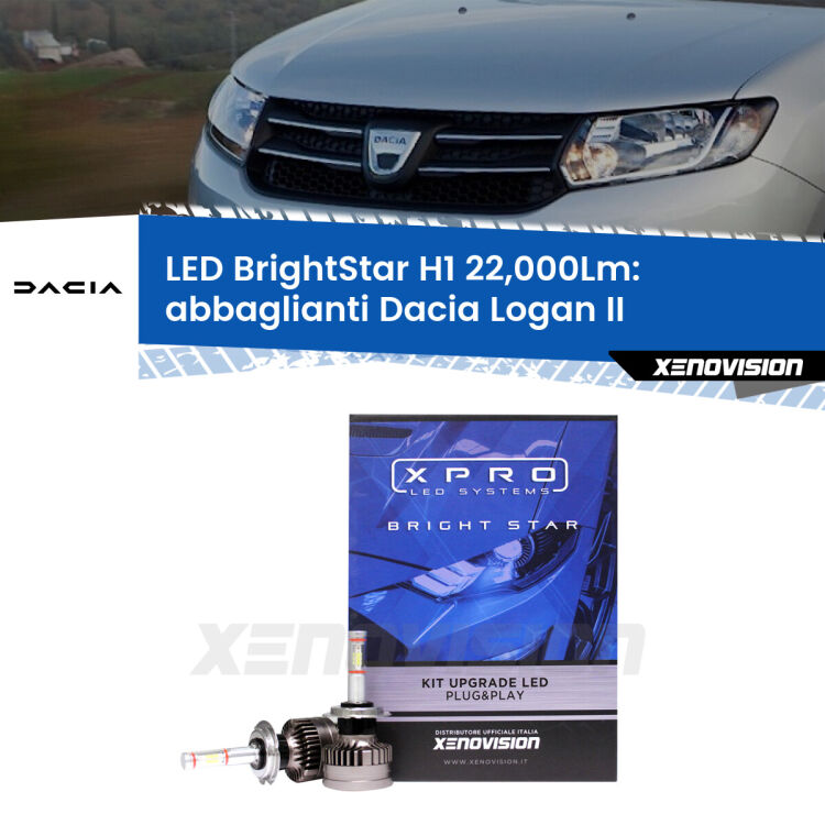Abbaglianti LED H1 22,000Lm per Dacia Logan II a parabola doppia <strong>Kit LED abbaglianti per Dacia Logan</strong> II a parabola doppia. </strong>Due lampade Canbus H1 Brightstar da 22,000 Lumen. Qualità Massima.