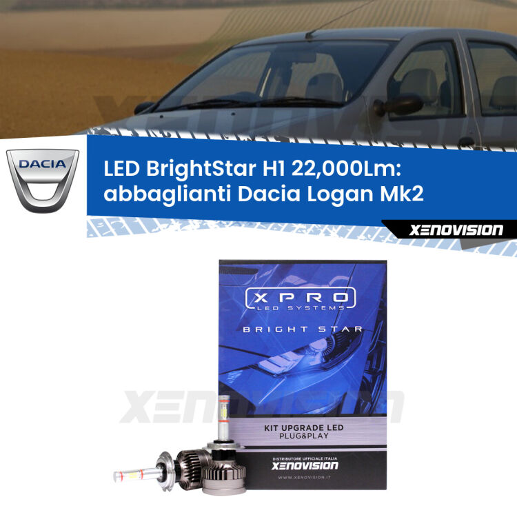 <strong>Kit LED abbaglianti per Dacia Logan</strong> Mk2 a parabola doppia. </strong>Due lampade Canbus H1 Brightstar da 22,000 Lumen. Qualità Massima.