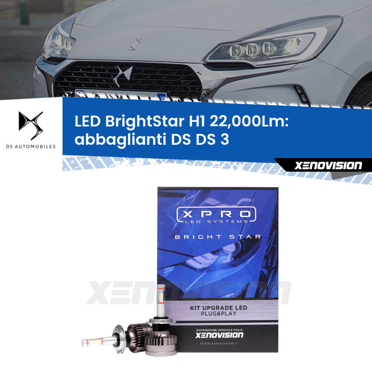 0 Abbaglianti LED H1 22,000Lm per DS DS 3 2015 in poi <strong>Kit LED abbaglianti per DS DS 3</strong> 2015 in poi. </strong>Due lampade Canbus H1 Brightstar da 22,000 Lumen. Qualità Massima.