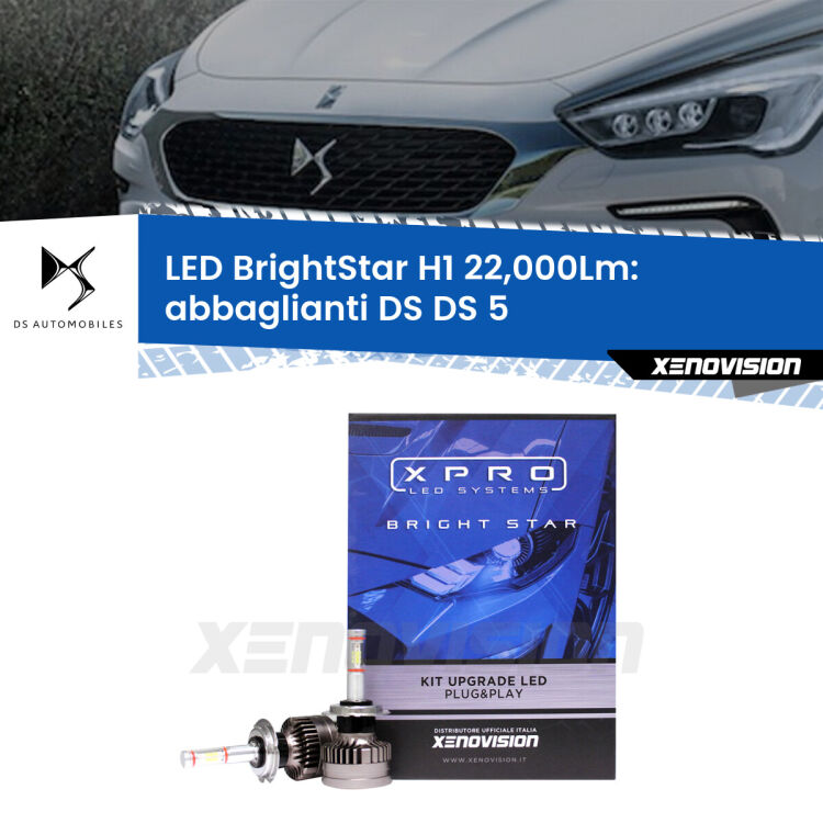 0 Abbaglianti LED H1 22,000Lm per DS DS 5 2015 in poi <strong>Kit LED abbaglianti per DS DS 5</strong> 2015 in poi. </strong>Due lampade Canbus H1 Brightstar da 22,000 Lumen. Qualità Massima.