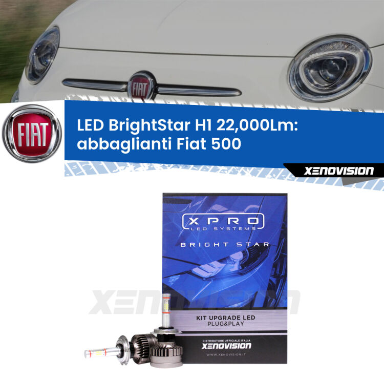 <strong>Kit LED abbaglianti per Fiat 500</strong>  2007-2014. </strong>Due lampade Canbus H1 Brightstar da 22,000 Lumen. Qualità Massima.