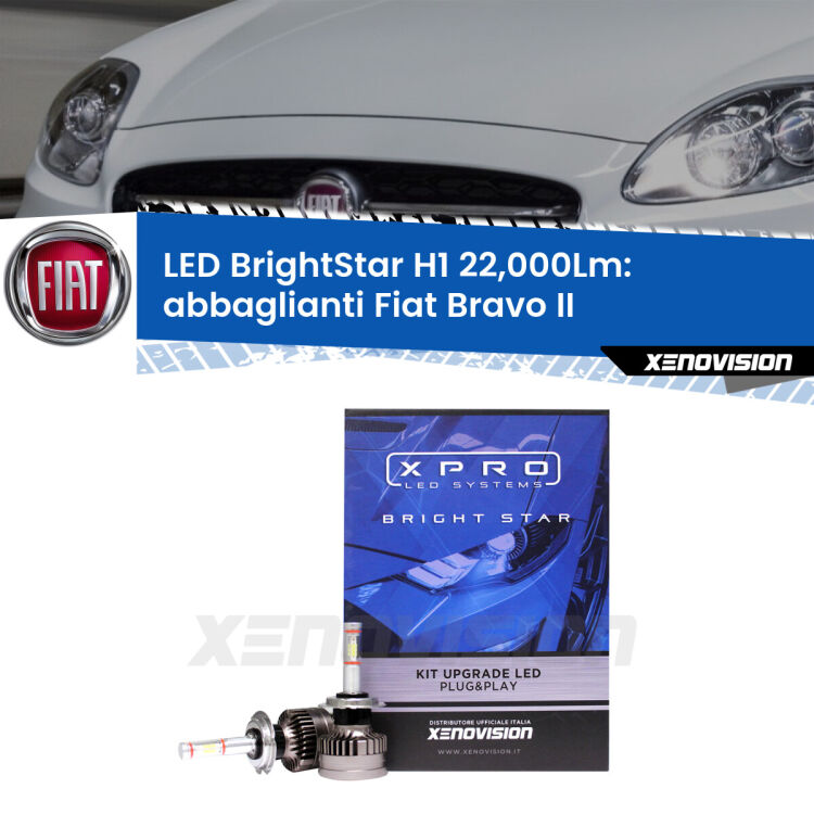 <strong>Kit LED abbaglianti per Fiat Bravo II</strong>  2006-2014. </strong>Due lampade Canbus H1 Brightstar da 22,000 Lumen. Qualità Massima.