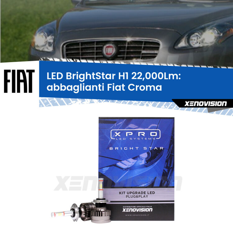 Abbaglianti LED H1 22,000Lm per Fiat Croma Full-beam spotlight con fari Bi-Xenon <strong>Kit LED abbaglianti per Fiat Croma</strong> Full-beam spotlight con fari Bi-Xenon. </strong>Due lampade Canbus H1 Brightstar da 22,000 Lumen. Qualità Massima.